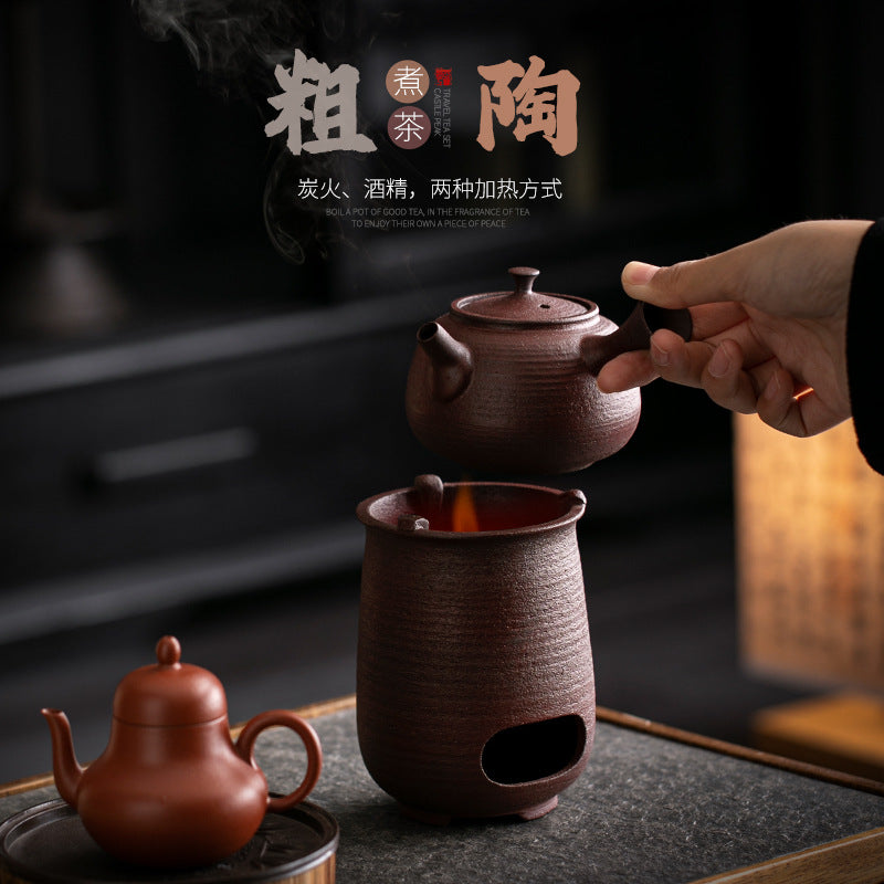 Authentic Ceramic Alcohol Stove & Side-Handle Tea Boiling Set - Complete Outdoor Hearth Suite