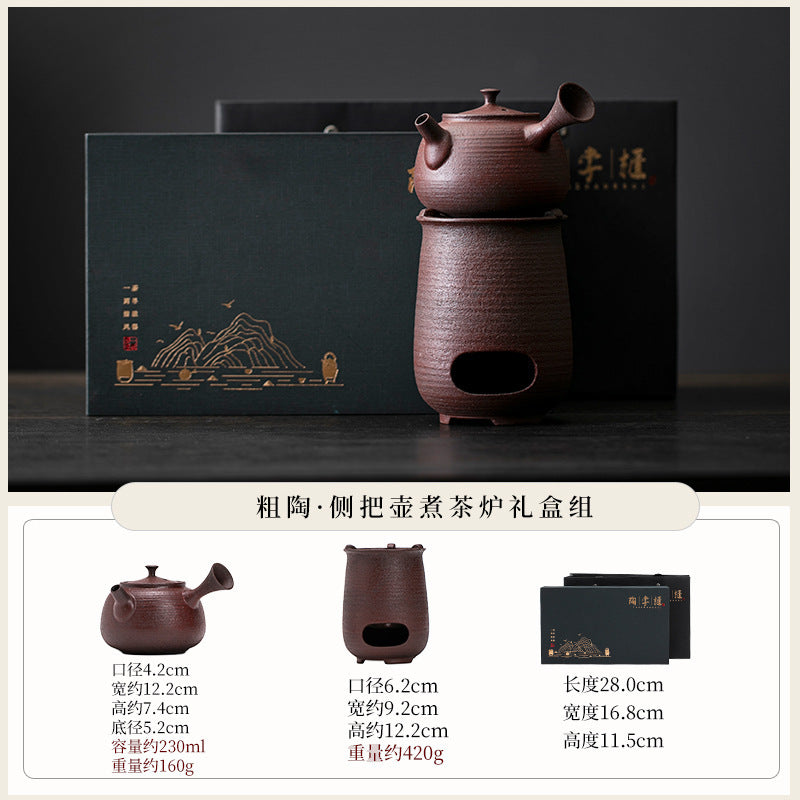 Authentic Ceramic Alcohol Stove & Side-Handle Tea Boiling Set - Complete Outdoor Hearth Suite