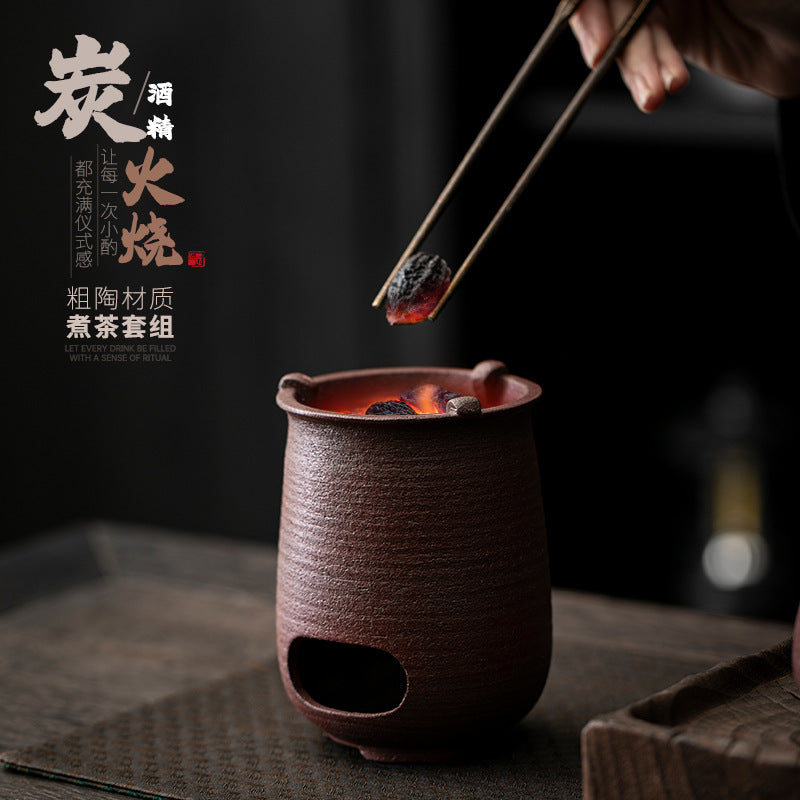 Authentic Ceramic Alcohol Stove & Side-Handle Tea Boiling Set - Complete Outdoor Hearth Suite
