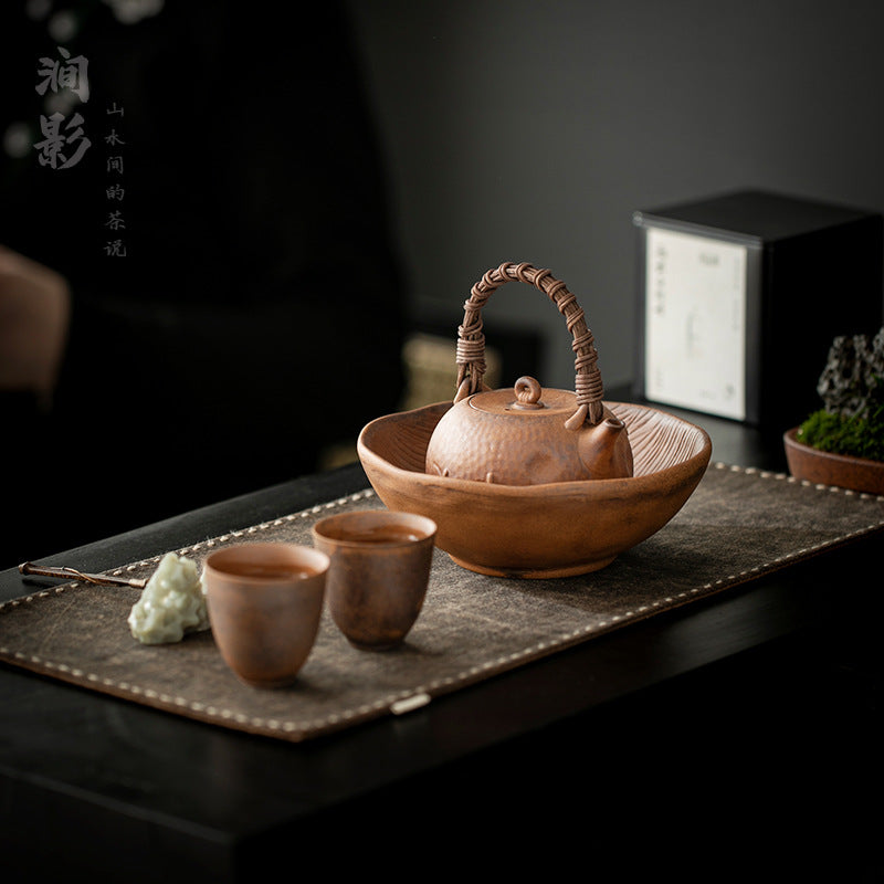 Authentic Coarse Stoneware Old Rock Clay Water-Catching Pot Bearer - 19cm Teaware Accessories
