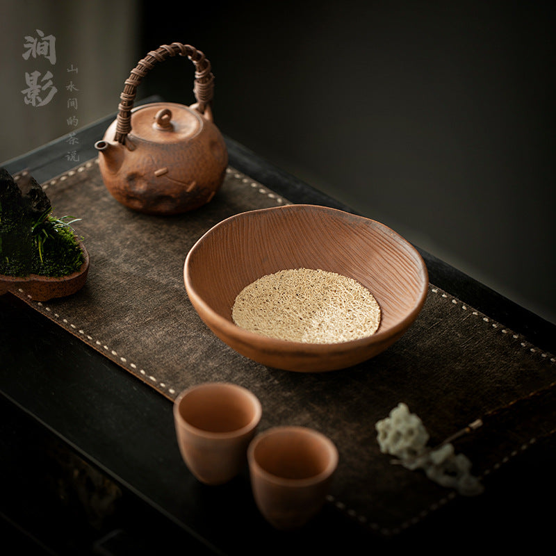 Authentic Coarse Stoneware Old Rock Clay Water-Catching Pot Bearer - 19cm Teaware Accessories