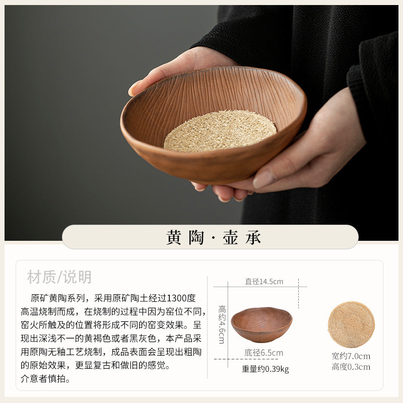 Authentic Coarse Stoneware Old Rock Clay Water-Catching Pot Bearer - 19cm Teaware Accessories