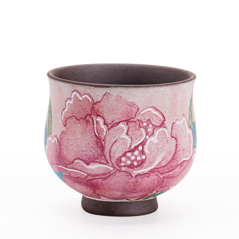 Antique Rock Clay Kohiki Peony Hand-Painted Master Teacup - 85ml Gongfu Teacup