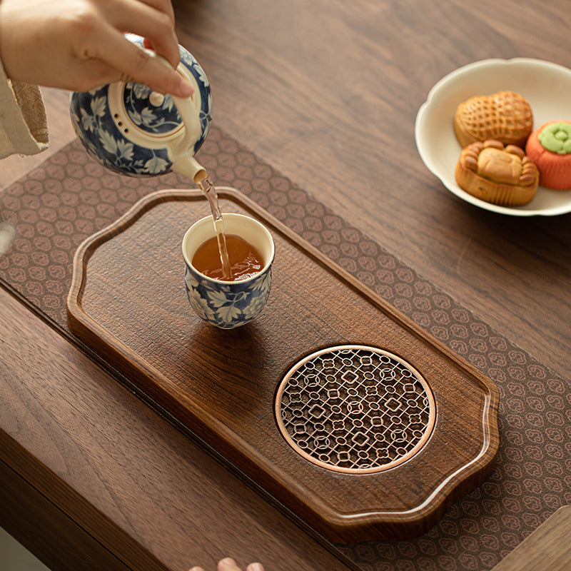 Solid Walnut Finish Dry-Brewing Bamboo Teaware Tray