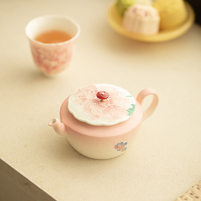 Authentic Jingdezhen Hand-Painted Gradient Peony Ceramic Teapot - 185ml Gongfu Steeping Teapot