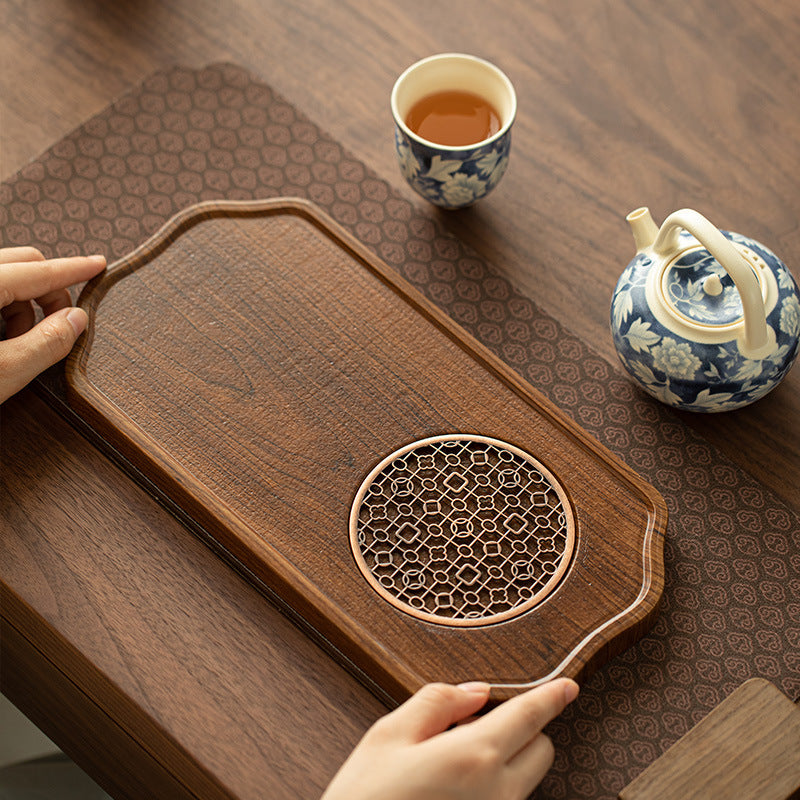 Solid Walnut Finish Dry-Brewing Bamboo Teaware Tray