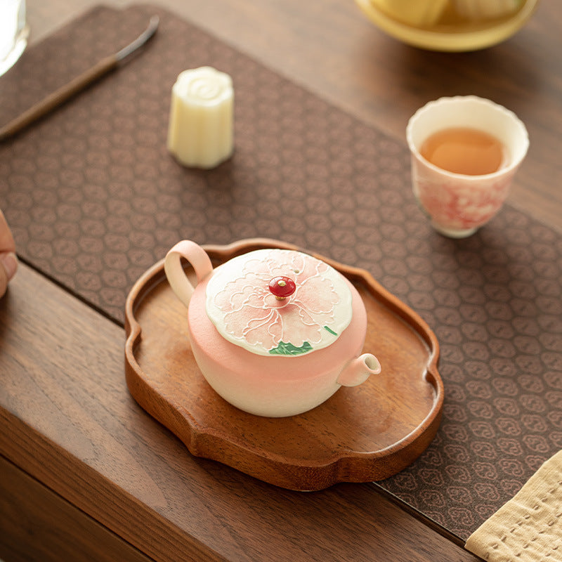Authentic Jingdezhen Hand-Painted Gradient Peony Ceramic Teapot - 185ml Gongfu Steeping Teapot