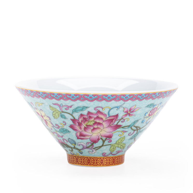 Authentic Jingdezhen Antique Enamel Lotus Conical Hat Ceramic Master Teacup - 65ml Anti-Scald Cup