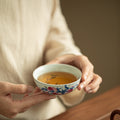 Authentic Jingdezhen Famille-Rose Nine Peaches Antique Celadon Flared Teacup - 85ml Master Cup