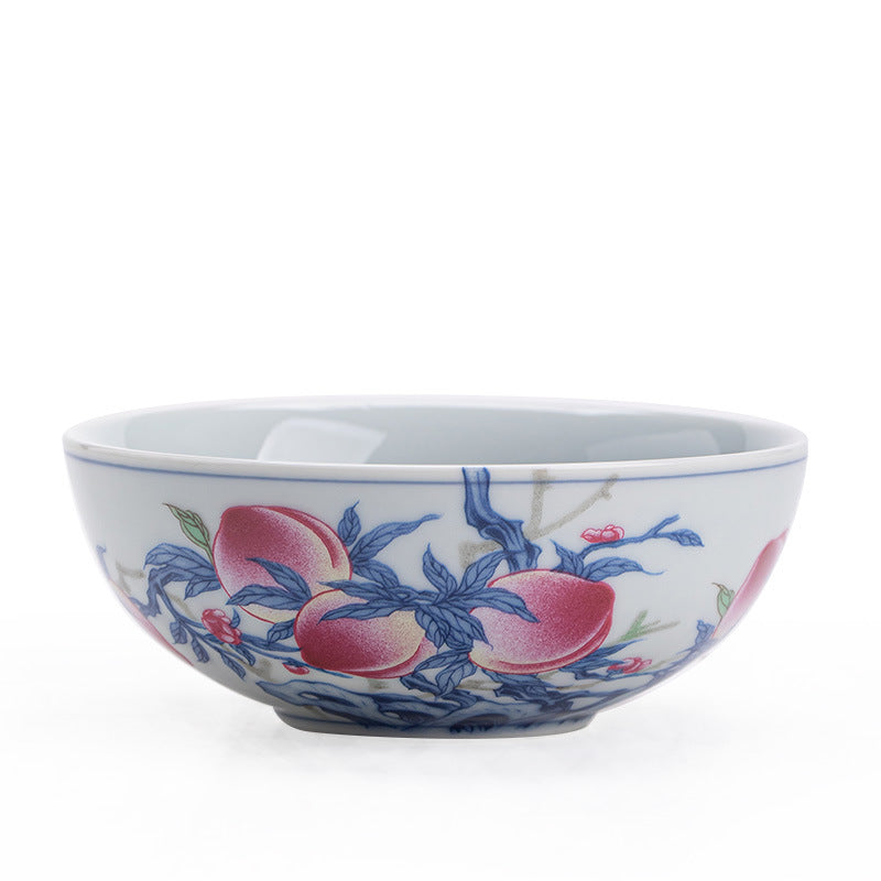 Authentic Jingdezhen Famille-Rose Nine Peaches Antique Celadon Flared Teacup - 85ml Master Cup