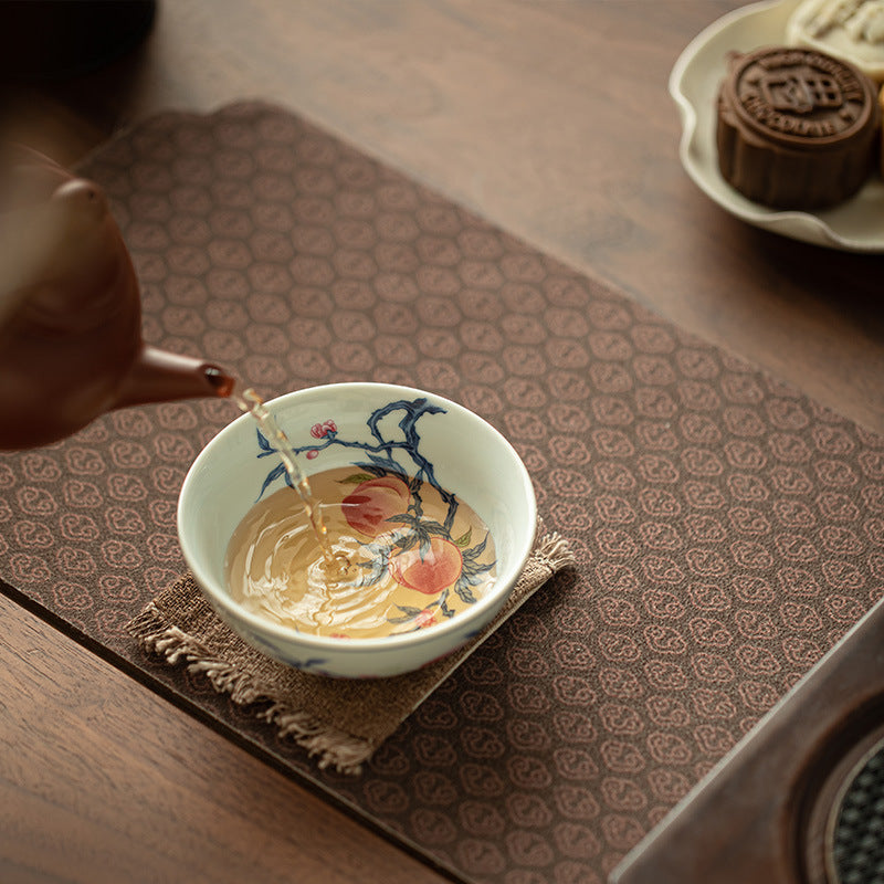 Authentic Jingdezhen Famille-Rose Nine Peaches Antique Celadon Flared Teacup - 85ml Master Cup