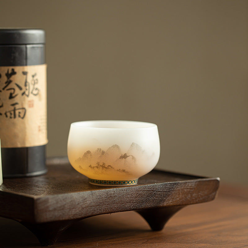 Authentic Ice-Glazed Biscuit Cloud Mist Mountain Meditation Ceramic Teacup - 85ml Master Cup