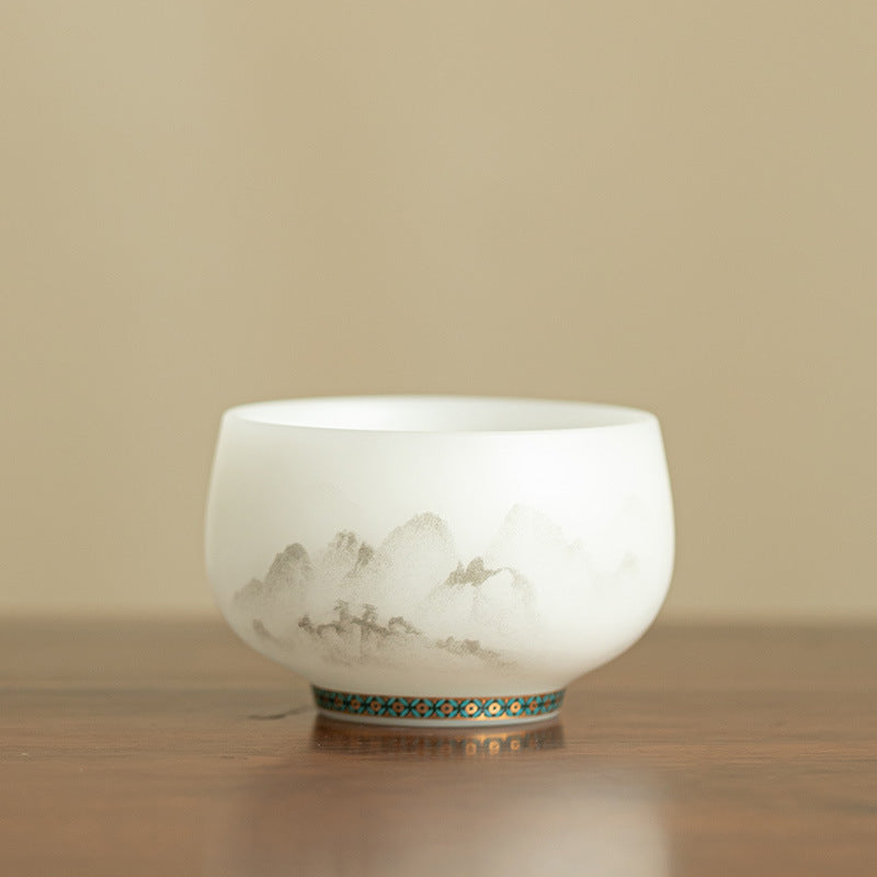 Authentic Ice-Glazed Biscuit Cloud Mist Mountain Meditation Ceramic Teacup - 85ml Master Cup