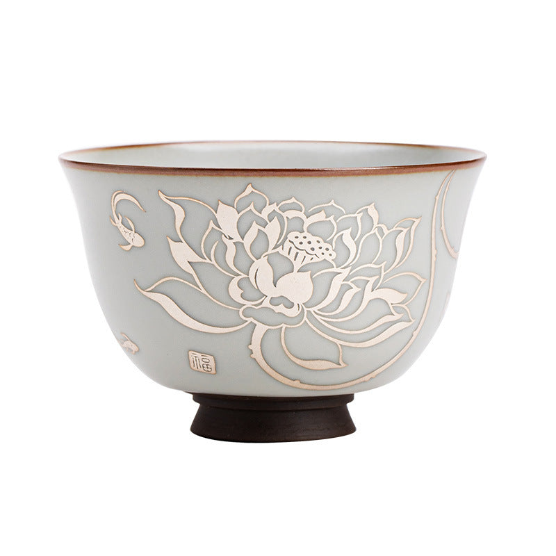 Authentic Ru Ware Celadon Lotus Pond Flared-Rim Master Teacup - 85ml Gongfu Teacup