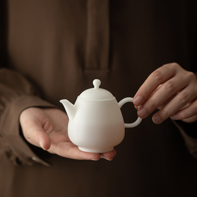 Master-Grade Dehua Mutton-Fat Jade Porcelain Beauty Teapot - 180ml Translucent Gongfu Teapot
