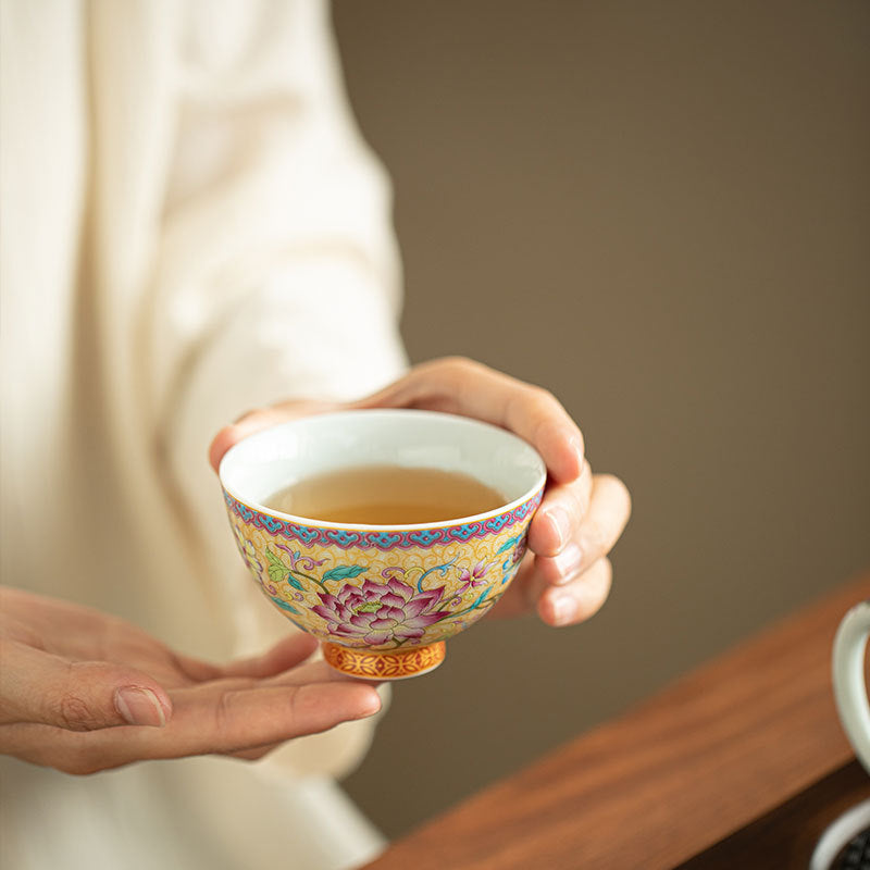 Authentic Jingdezhen Enamel Antique Palace Style Meditation Ceramic Teacup - 85ml Master Cup