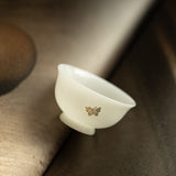 Handcrafted Dehua Ice Mutton Fat Jade Silver-Stapled Butterfly Conical Master Teacup - 75ml Gongfu Teacup