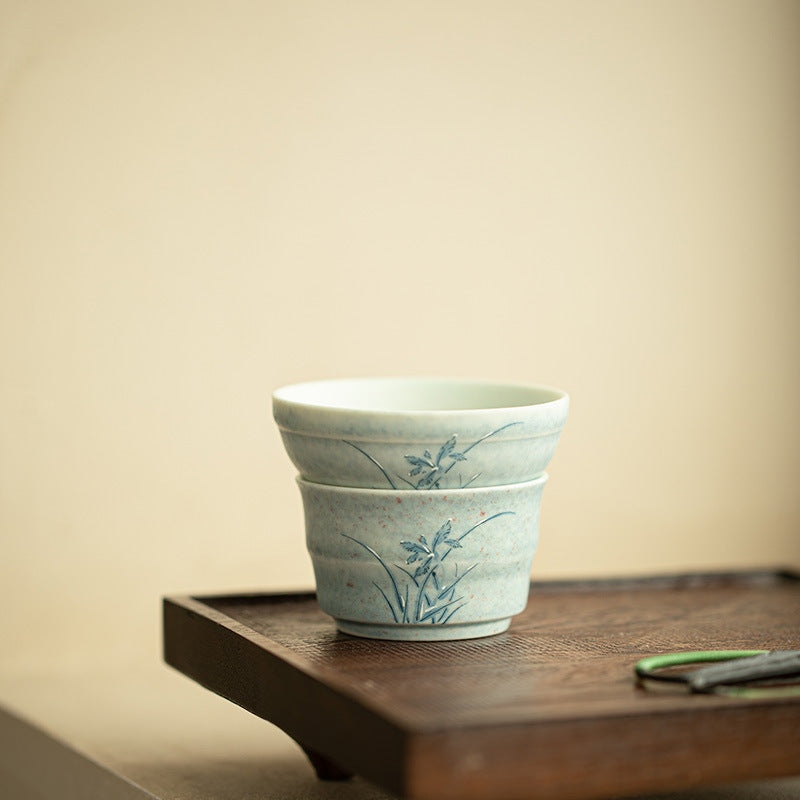 Authentic Jingdezhen Hand-Painted Soda-Fired Snow Orchid Ceramic Tea Strainer Set