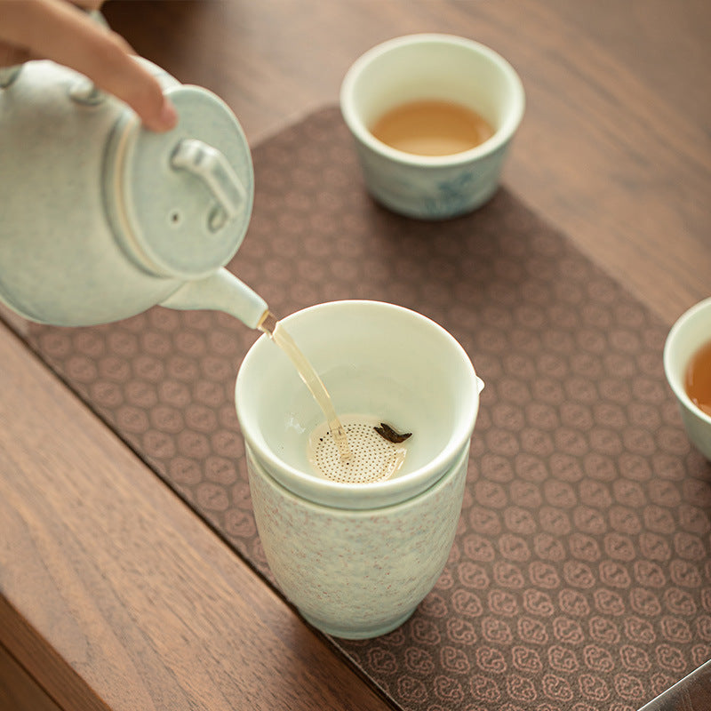 Authentic Jingdezhen Hand-Painted Soda-Fired Snow Orchid Ceramic Tea Strainer Set