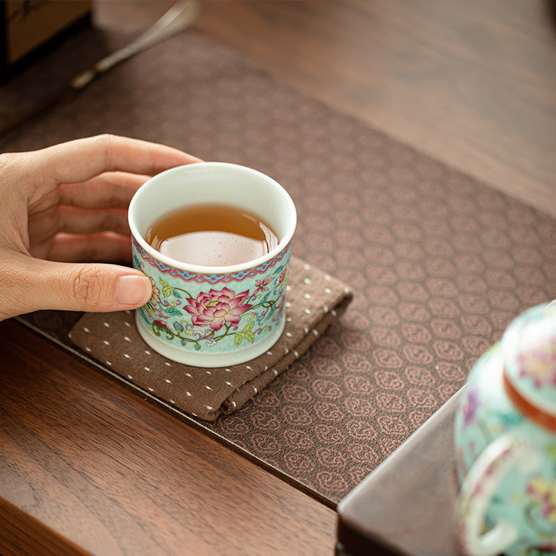 Authentic Jingdezhen Antique Enamel Lotus Bloom Ceramic Master Teacup - 80ml Gongfu Tasting Cup