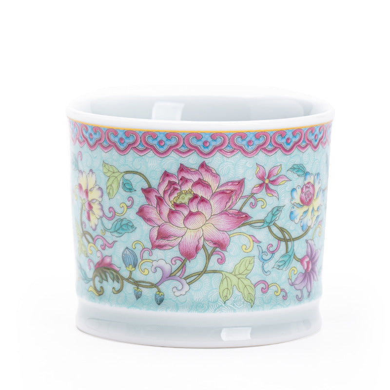 Authentic Jingdezhen Antique Enamel Lotus Bloom Ceramic Master Teacup - 80ml Gongfu Tasting Cup