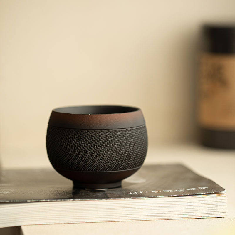 Authentic Raw Mineral Purple Pottery Chatter-Pattern San Cai Gaiwan - 170ml Anti-Scald Tea Bowl
