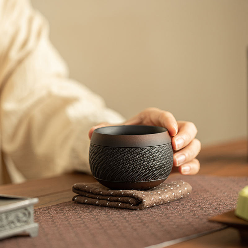 Authentic Raw Mineral Purple Pottery Chatter-Pattern San Cai Gaiwan - 170ml Anti-Scald Tea Bowl