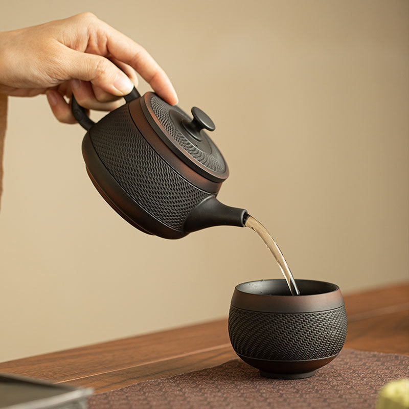 Authentic Raw Mineral Purple Pottery Chatter-Pattern San Cai Gaiwan - 170ml Anti-Scald Tea Bowl