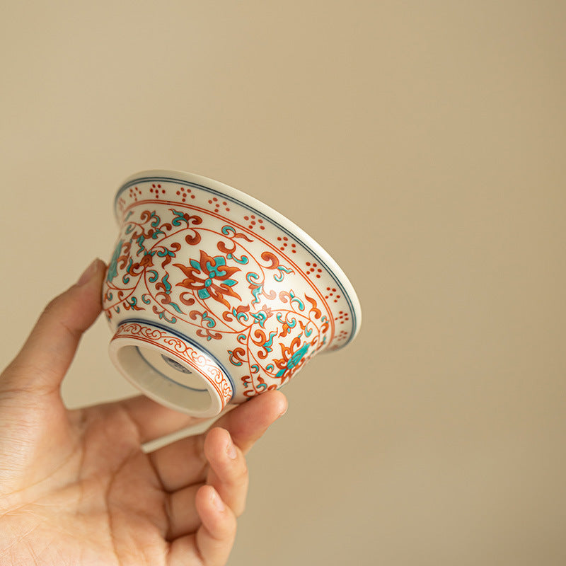 Authentic Jingdezhen Hand-Painted Antique Fencai Interlocking Lotus Yashou Master Teacup - 90ml Gongfu Teacup