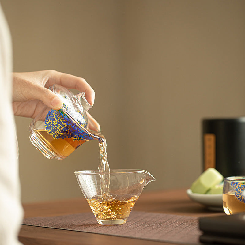 Thickened Crystal-Textured Borosilicate Glass San Cai Gaiwan - 170ml Summer Green Tea Bowl