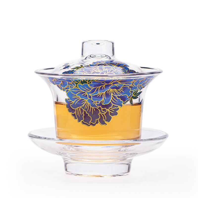 Thickened Crystal-Textured Borosilicate Glass San Cai Gaiwan - 170ml Summer Green Tea Bowl