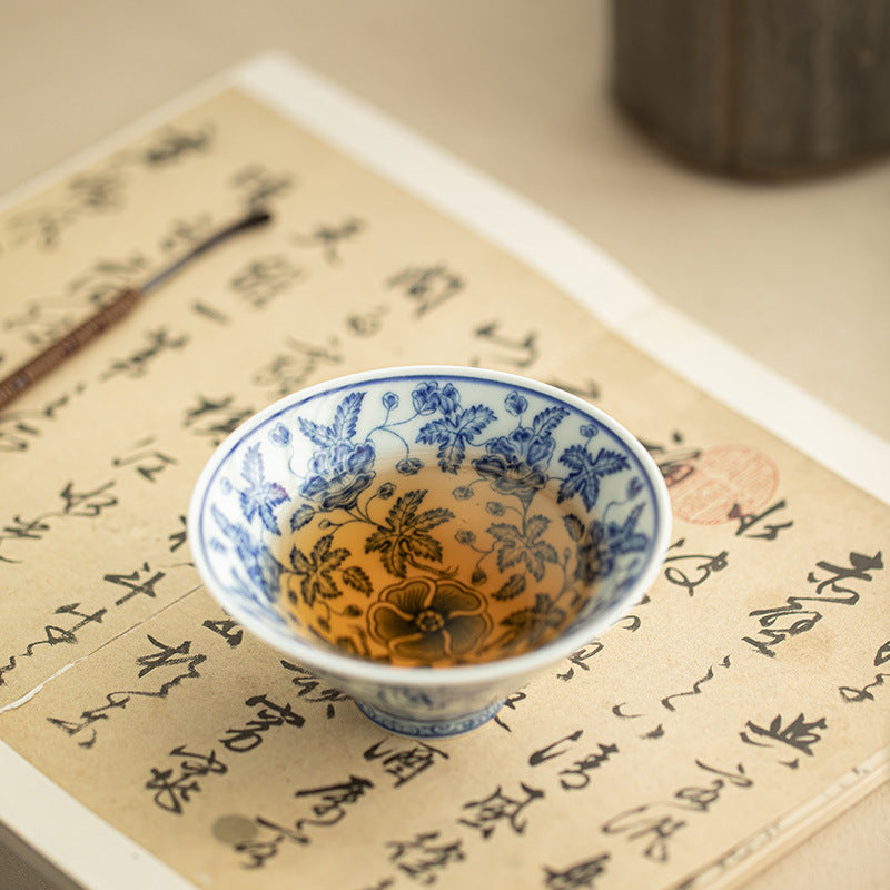Authentic Jingdezhen Antique Blue & White Conical Hat Ceramic Master Teacup - 65ml Gongfu Cup