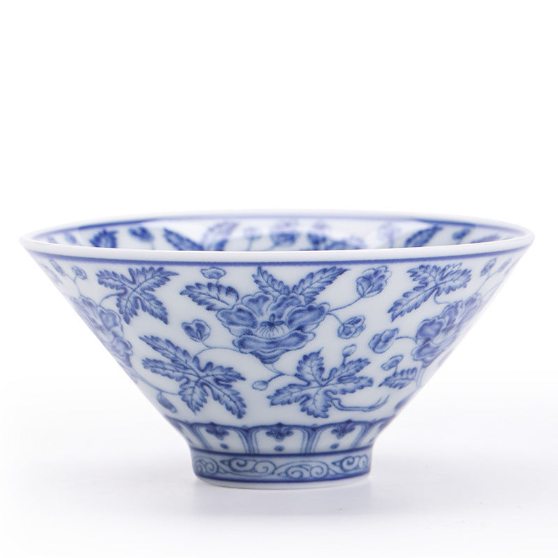 Authentic Jingdezhen Antique Blue & White Conical Hat Ceramic Master Teacup - 65ml Gongfu Cup