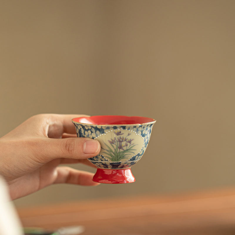 Authentic Jingdezhen Palace Wall Red & Blue-and-White Plum Blossom Master Teacup - 85ml Gongfu Teacup