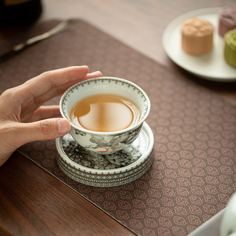 Authentic Jingdezhen Ink Enamel Fortune Lotus Ceramic Lid Rest & Teacup Coaster - Teaware Accessories