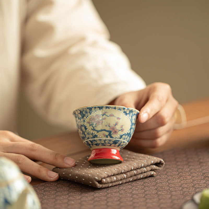 Authentic Jingdezhen Palace Wall Red & Blue-and-White Plum Blossom Master Teacup - 85ml Gongfu Teacup
