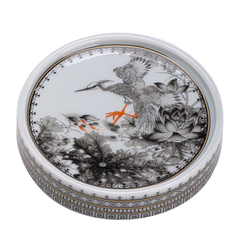 Authentic Jingdezhen Ink Enamel Fortune Lotus Ceramic Lid Rest & Teacup Coaster - Teaware Accessories