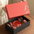 Authentic Guochao Coral Red Magpie & Plum Blossom Gaiwan Tea Set with Caddy - Luxury Gift Box