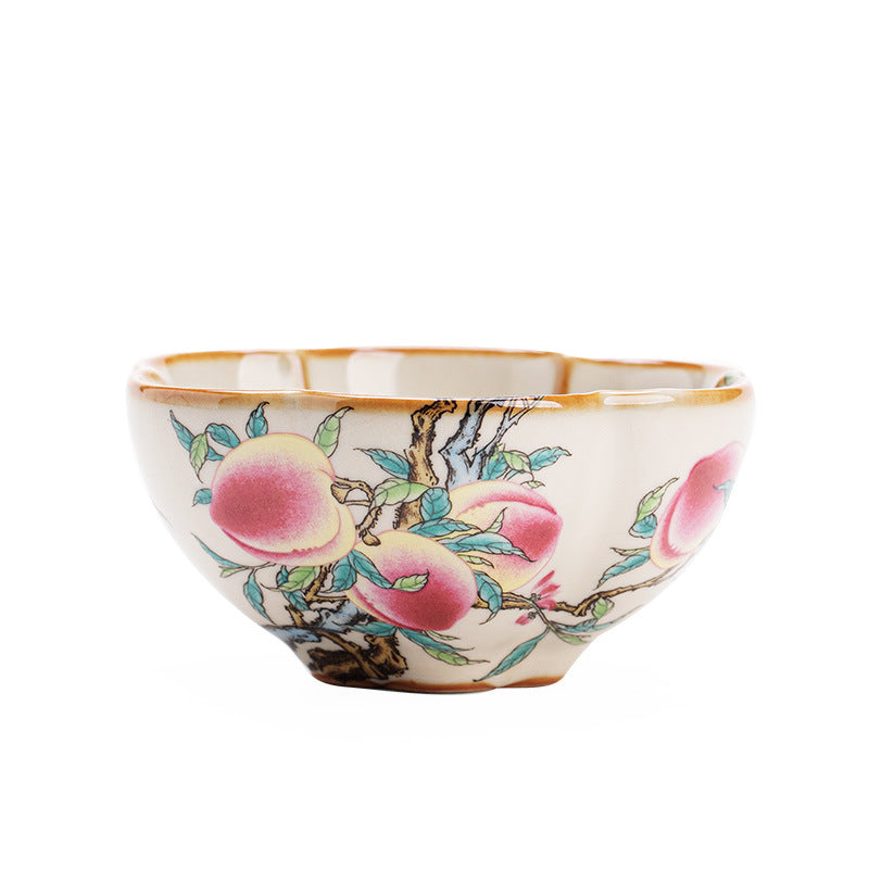 Authentic Ru Ware Fencai Nine Peaches Petal Master Teacup - 85ml Gongfu Teacup