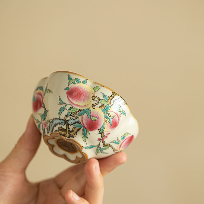 Authentic Ru Ware Fencai Nine Peaches Petal Master Teacup - 85ml Gongfu Teacup