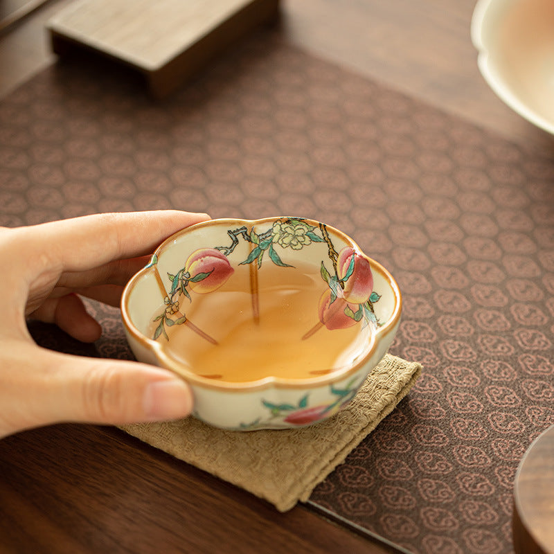 Authentic Ru Ware Fencai Nine Peaches Petal Master Teacup - 85ml Gongfu Teacup