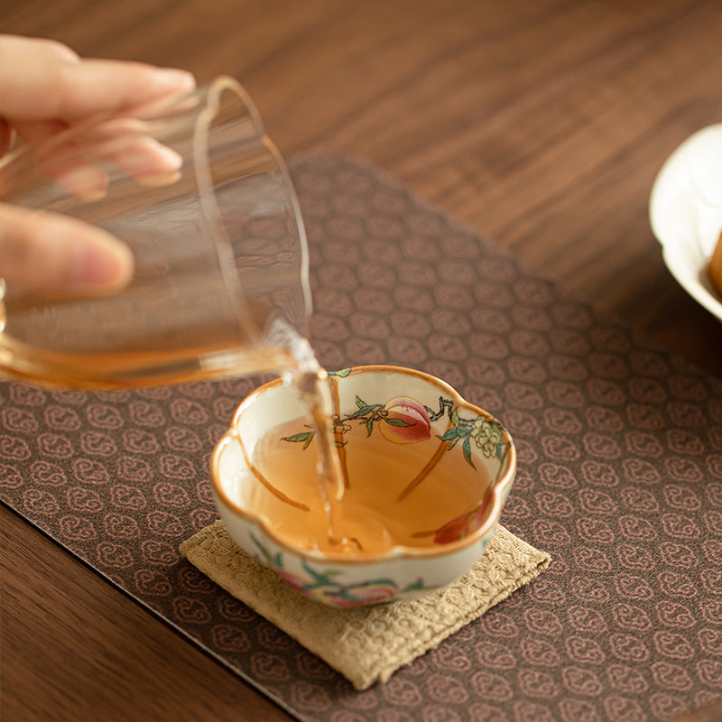 Authentic Ru Ware Fencai Nine Peaches Petal Master Teacup - 85ml Gongfu Teacup