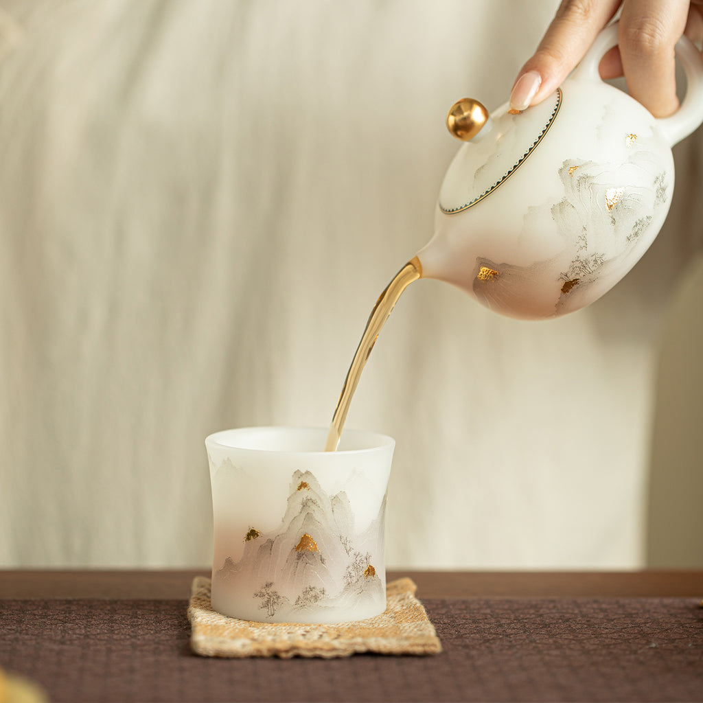 Authentic Ice-Glazed Biscuit Gold-Gilded Mountain Archer's Ring Ceramic Teacup - 75ml Master Cup