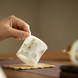 Authentic Ice-Glazed Biscuit Gold-Gilded Mountain Archer's Ring Ceramic Teacup - 75ml Master Cup