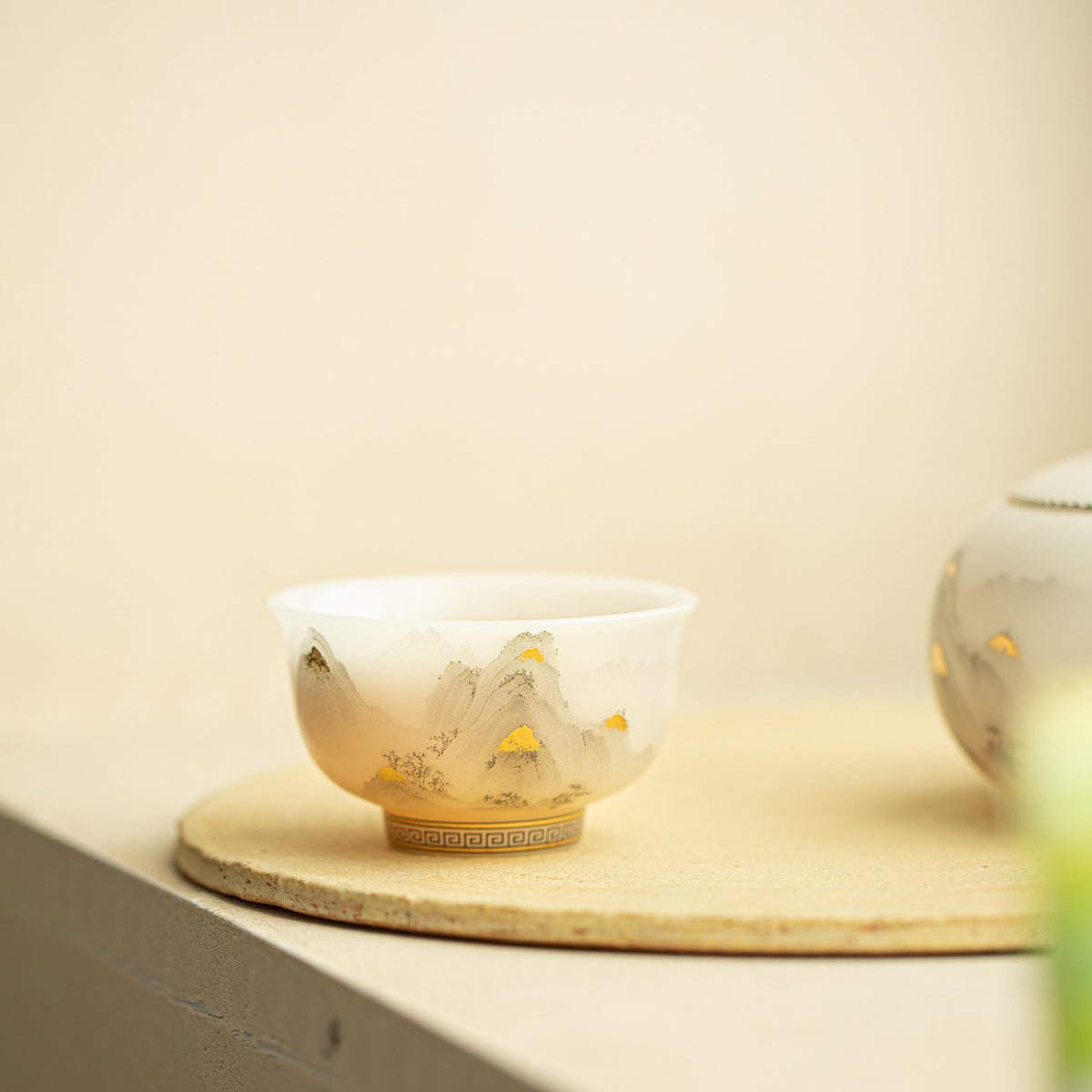Authentic Ice-Glazed Biscuit Gold-Gilded Mountain Bowl-Mouth Ceramic Teacup - 80ml Anti-Scald Cup
