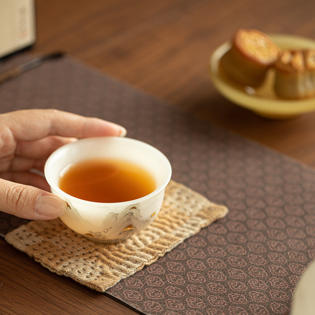 Authentic Ice-Glazed Biscuit Gold-Gilded Mountain Bowl-Mouth Ceramic Teacup - 80ml Anti-Scald Cup