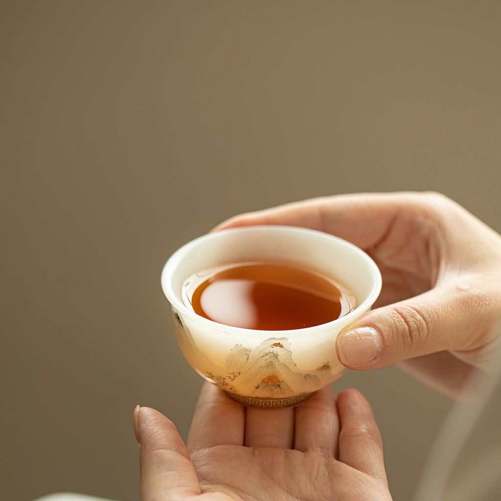 Authentic Ice-Glazed Biscuit Gold-Gilded Mountain Bowl-Mouth Ceramic Teacup - 80ml Anti-Scald Cup