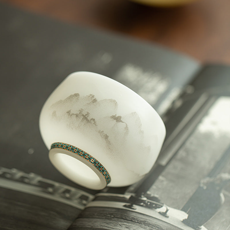 Authentic Ice-Glazed Biscuit Cloud Mist Mountain Meditation Ceramic Teacup - 85ml Master Cup