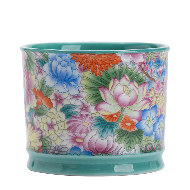 Authentic Jingdezhen Antique Enamel Mantingfang Floral Ceramic Master Teacup - 80ml Gongfu Cup