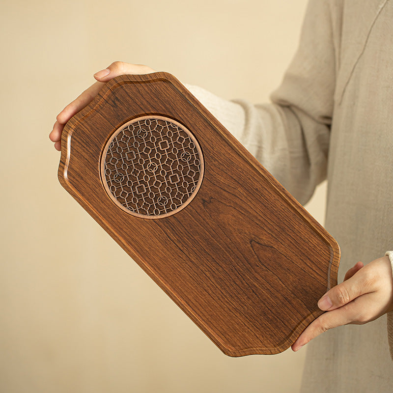 Solid Walnut Finish Dry-Brewing Bamboo Teaware Tray